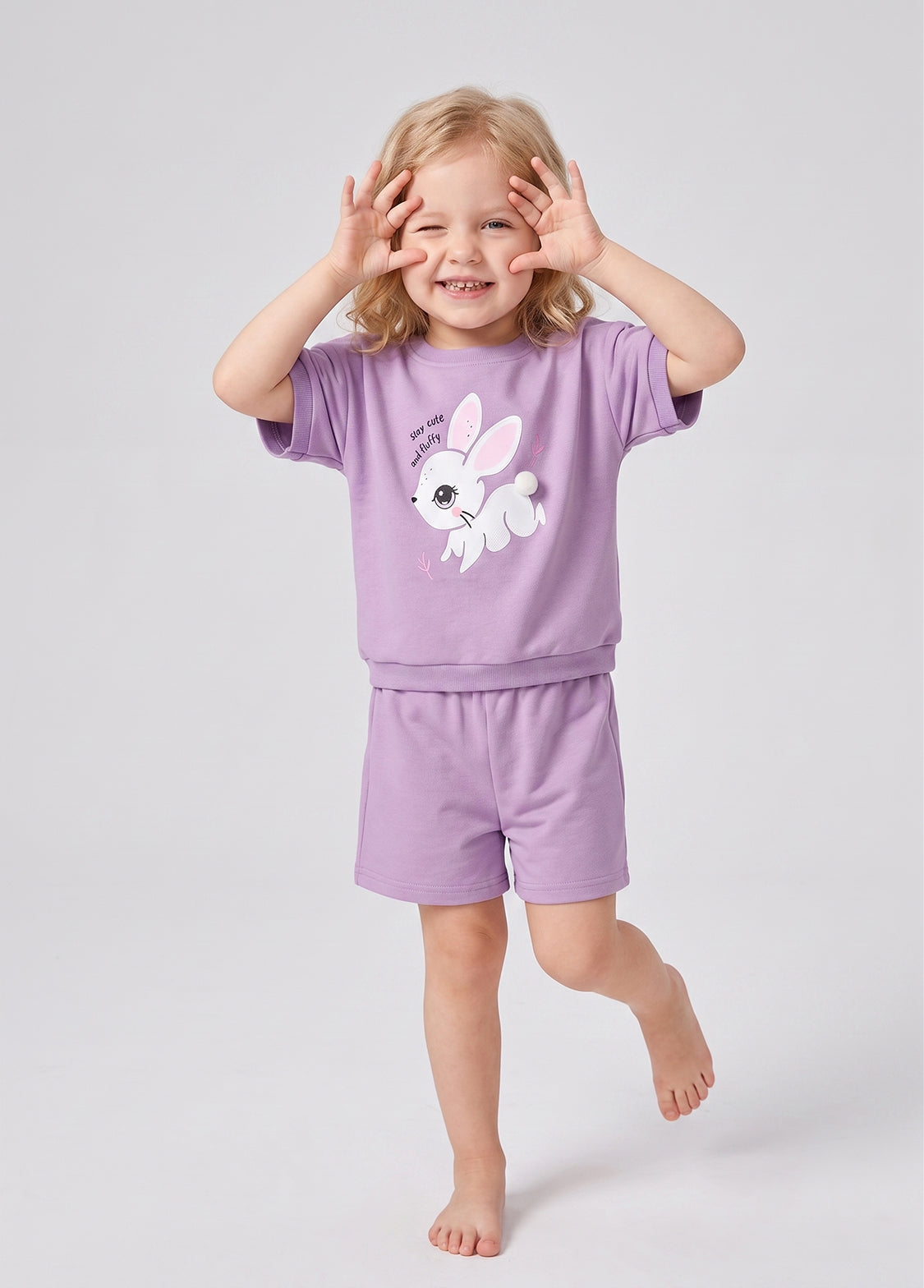Girls Cotton Bunny Two-Piece Shorts Set
