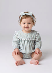 Baby Girls Sweet Floral Pom Poms Romper With Hairband
