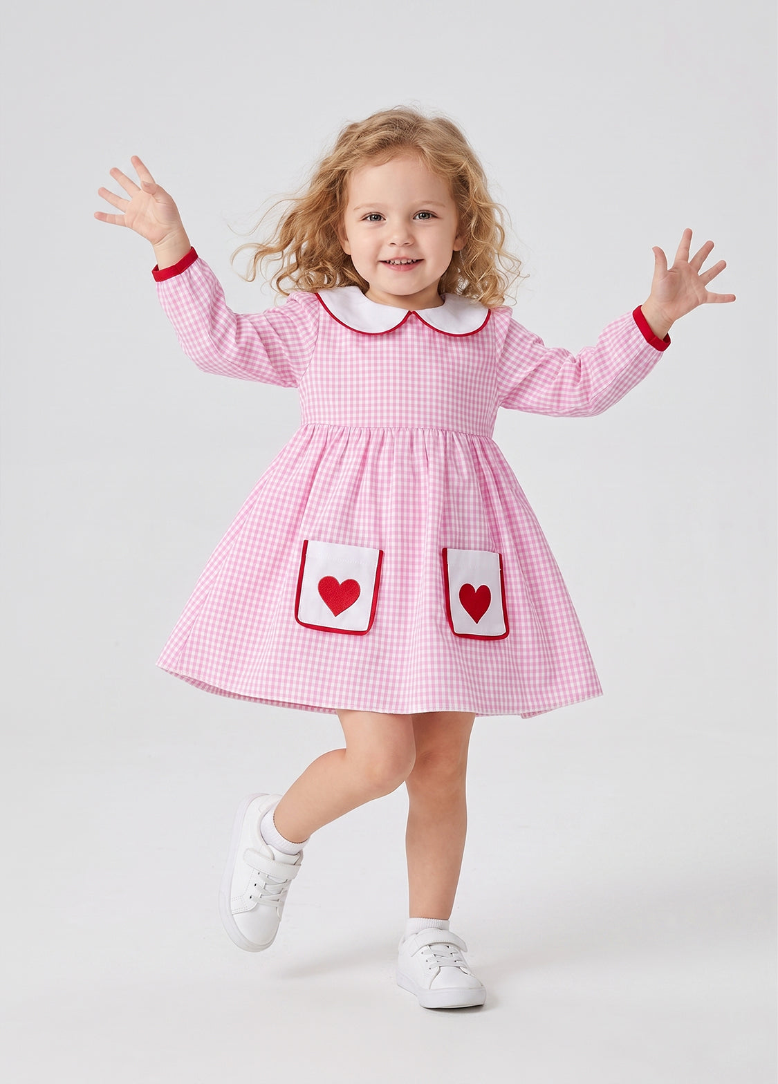 Girls Cute Plaid Dollar Collar Long-sleeved Dress