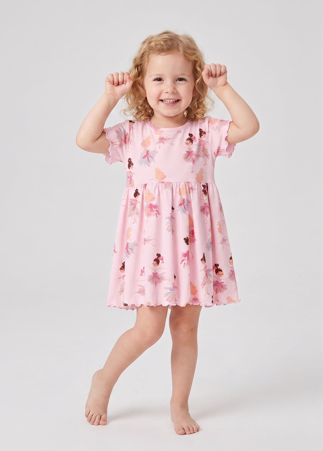Girl Cute Ballet Girl Print Short-Sleeved Dress