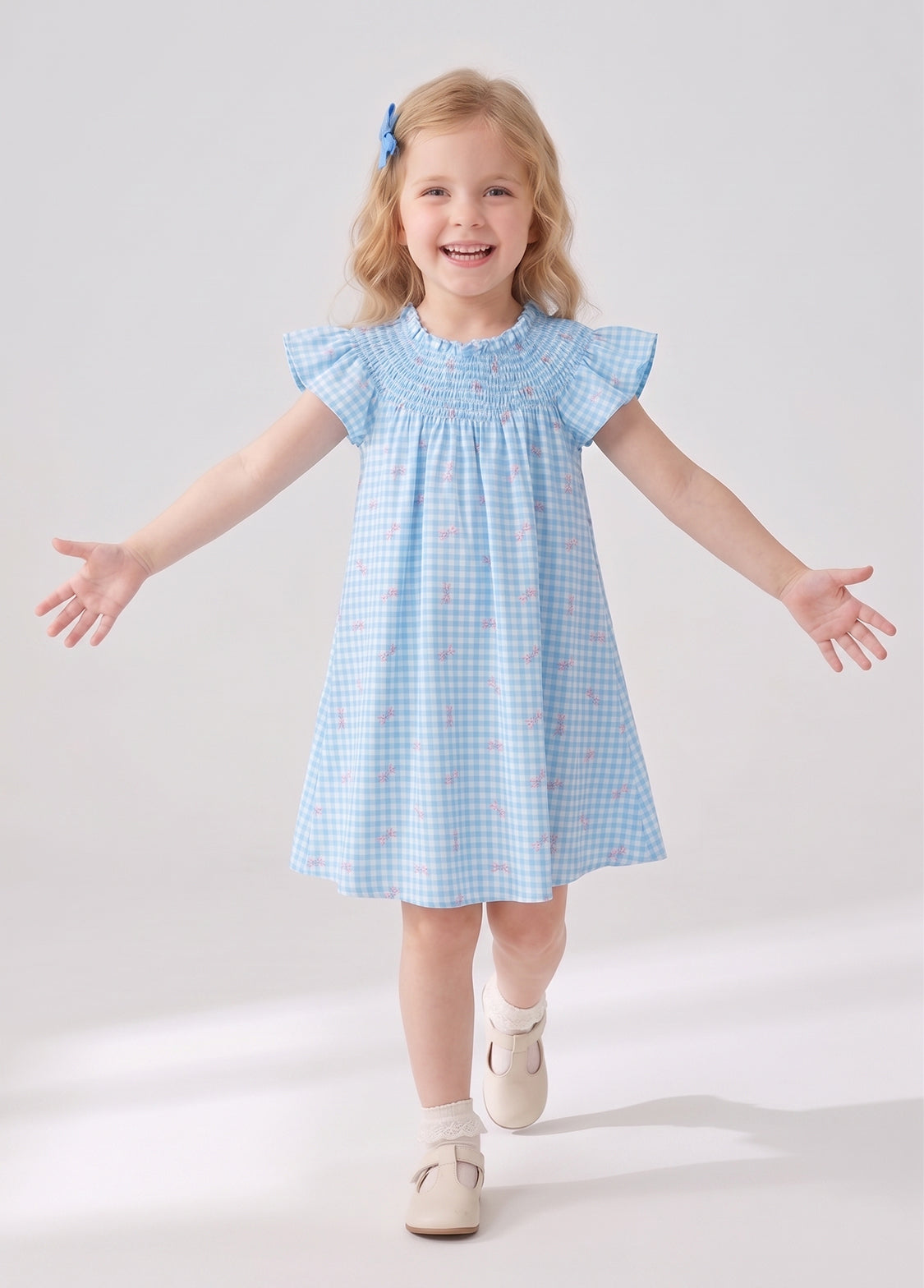 Girls Bow Print Cotton Dress