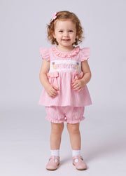 Baby Girls Pink Striped Ruffled Bow Top And Lantern Pants Set