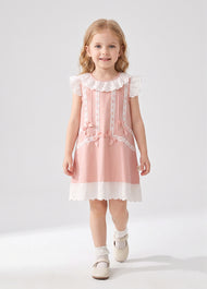 Girls Cotton Lace Trim Sleeveless Dress