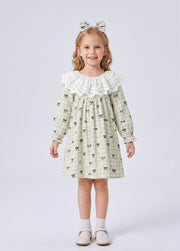 Girls Sweet Bowknot Dollar Collar Dress With Headband