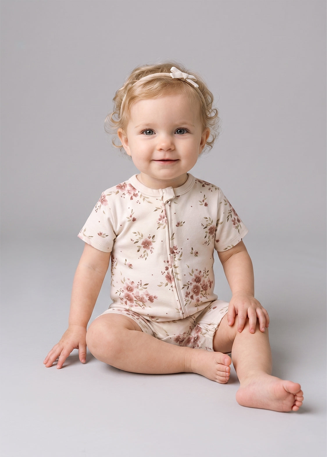 3-Piece Baby Girl Cotton Cute Floral Print Short-Sleeve Romper
