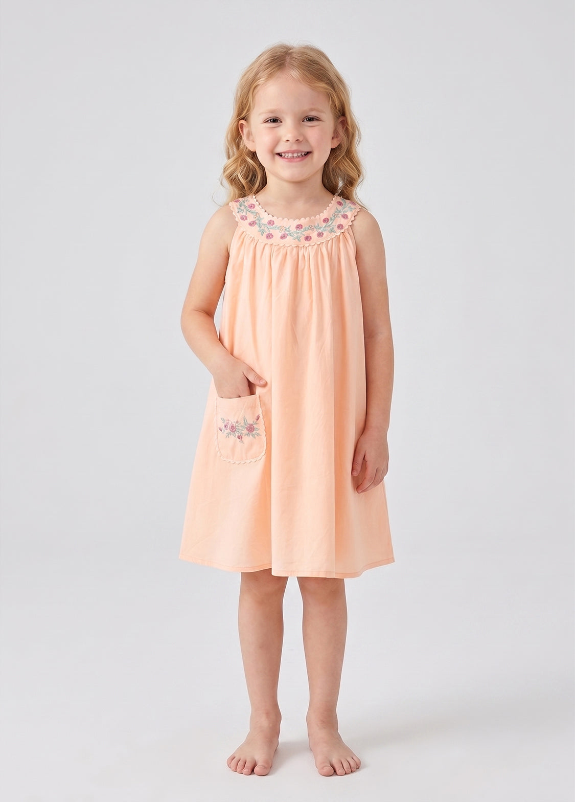 Girls Embroidered Cotton Dress