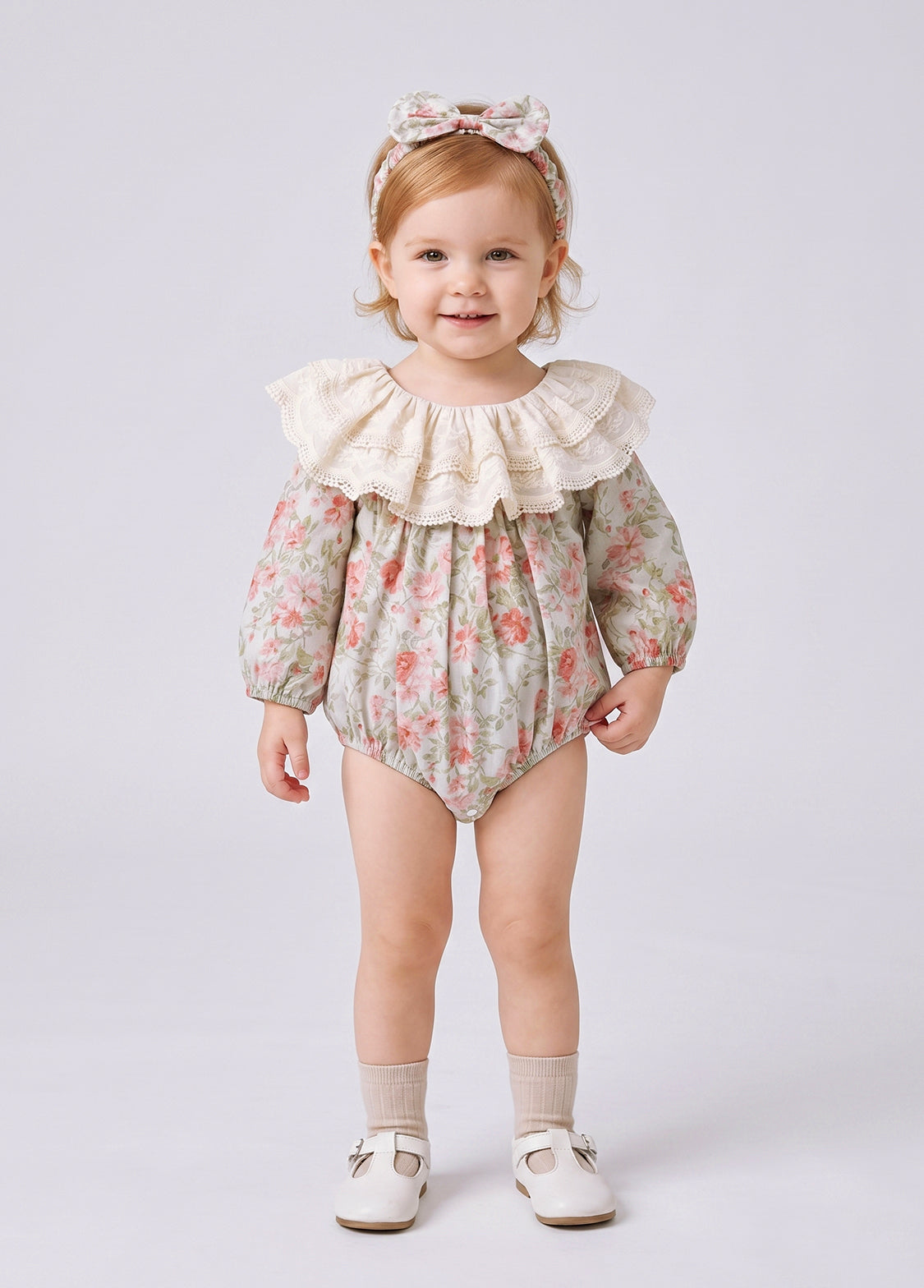 Baby Girls Retro Floral Dollar Collar Romper