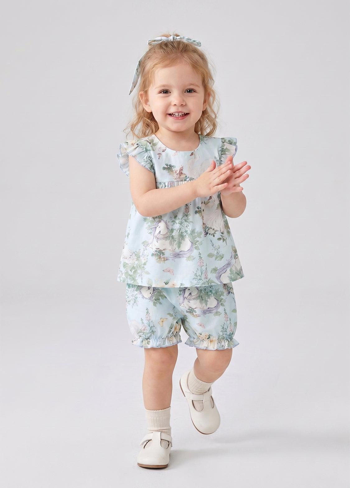 Baby Bamboo-Blend Printed Top & Shorts Set