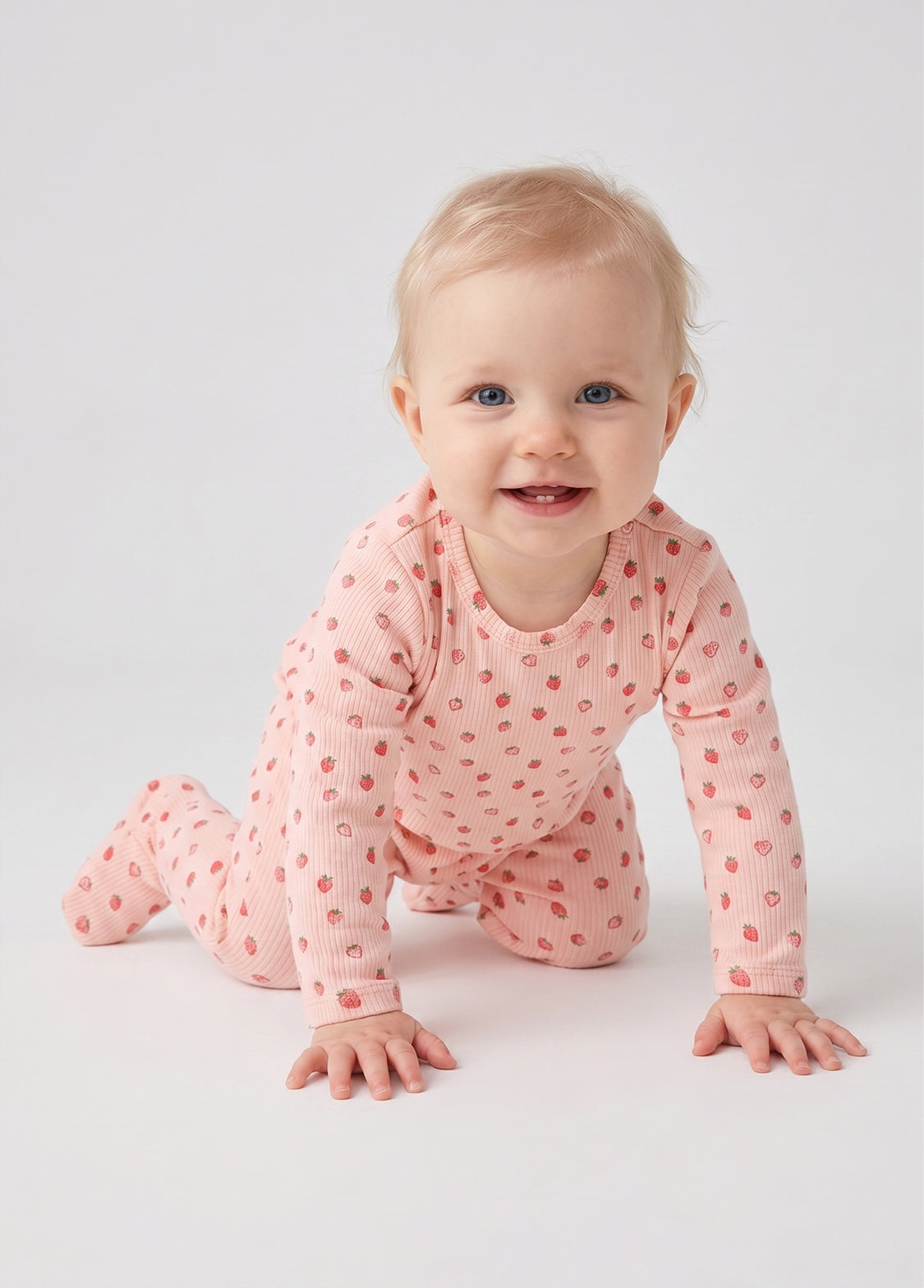 Baby Strawberry Print Ribbed One-Piece