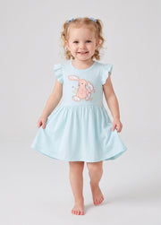 Girls Cotton Bunny Flutter Sleeve Dress