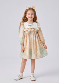 Girls Sweet Floral Ruffle Dress With Headband