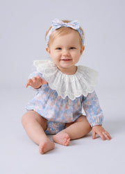 Baby Girls Retro Floral Dollar Collar Romper With Hairband