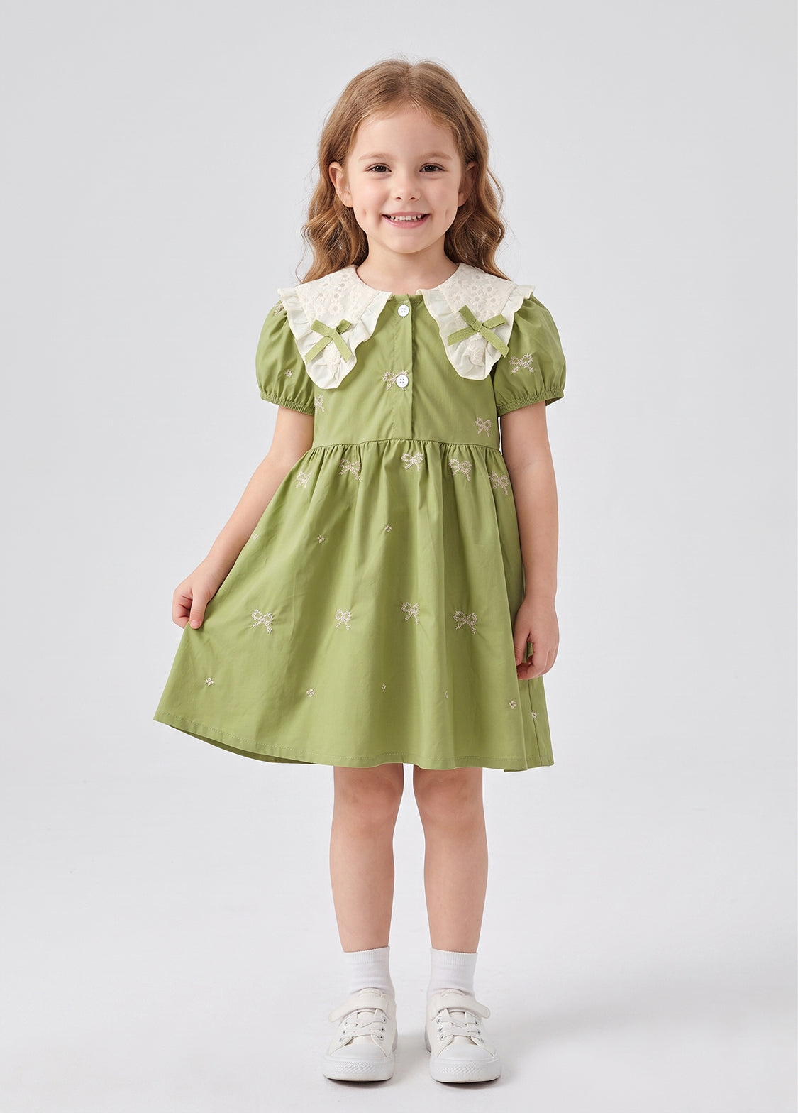 Girls Cotton Embroidered Butterfly Collar Dress