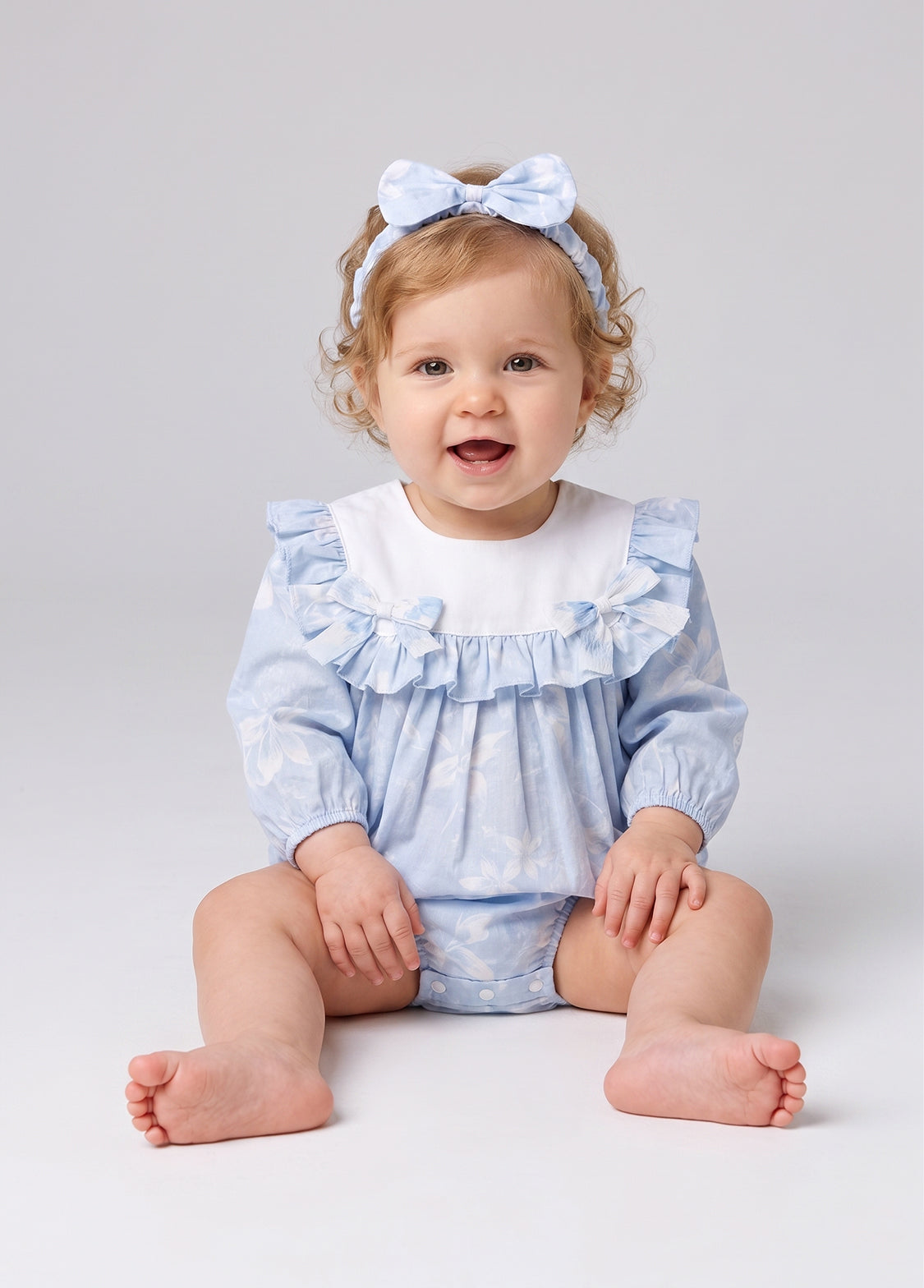Baby Girls Sweet Ruffle Floral Romper With Hairband