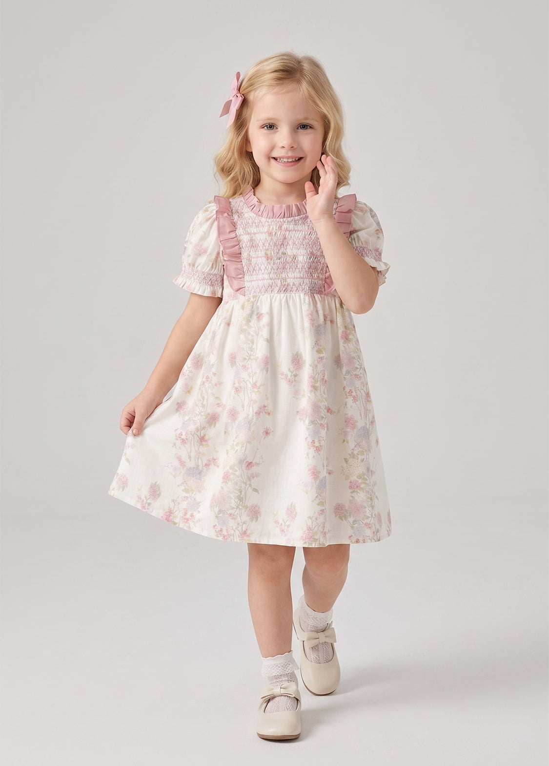 Girls Floral Print Cotton Dress