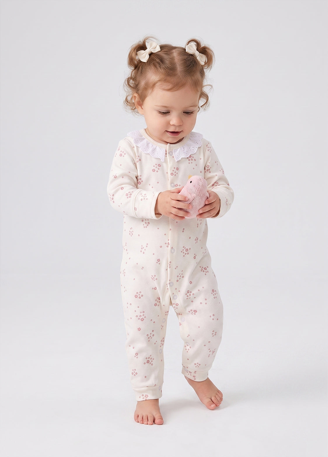 3-Pack Baby Girl Cotton Cute Printed Long-Sleeved Romper