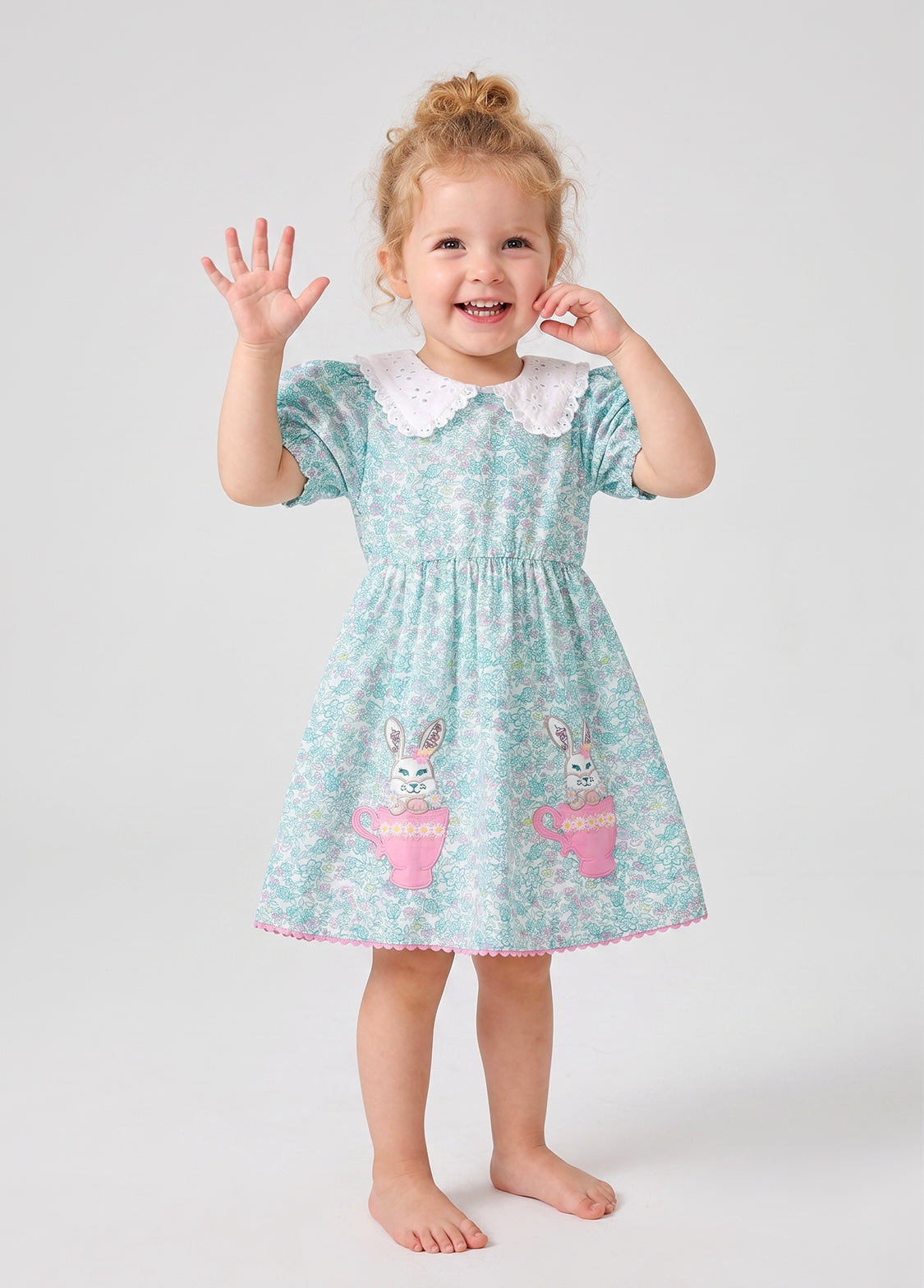 Girls Easter Bunny Floral Short Sleeve Dress
