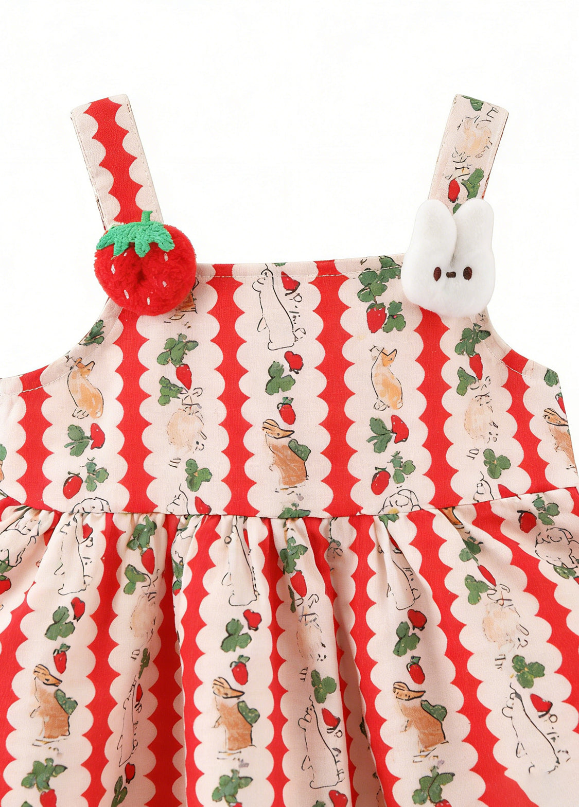 Girls Bunny Print Ruffle Cotton Suspender Dress
