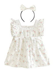 Toddler Girl Soft Cotton Floral Dress with Headband