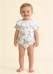Baby Girl's Summer Short-Sleeve Bamboo Cotton Muslin Romper with Deer Print