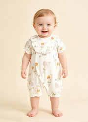 Baby Girl's Breathable Bamboo Fiber Short-Sleeve Romper (Two Styles Available; Includes Matching Bib)