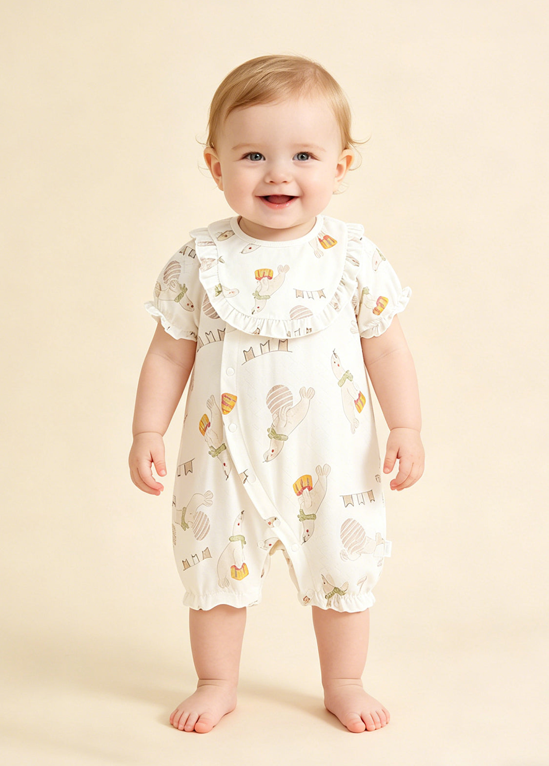 Baby Girl's Breathable Bamboo Fiber Short-Sleeve Romper (Two Styles Available; Includes Matching Bib)