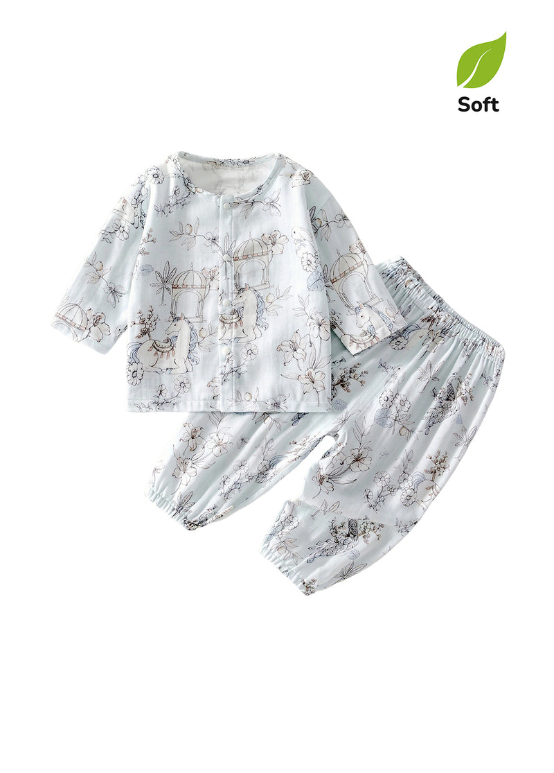 Baby Boy's Long-Sleeve Bamboo Fiber Set with Garden Pony Print
