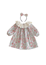 Girls Sweet Floral Dollar Collar Dress With Headband