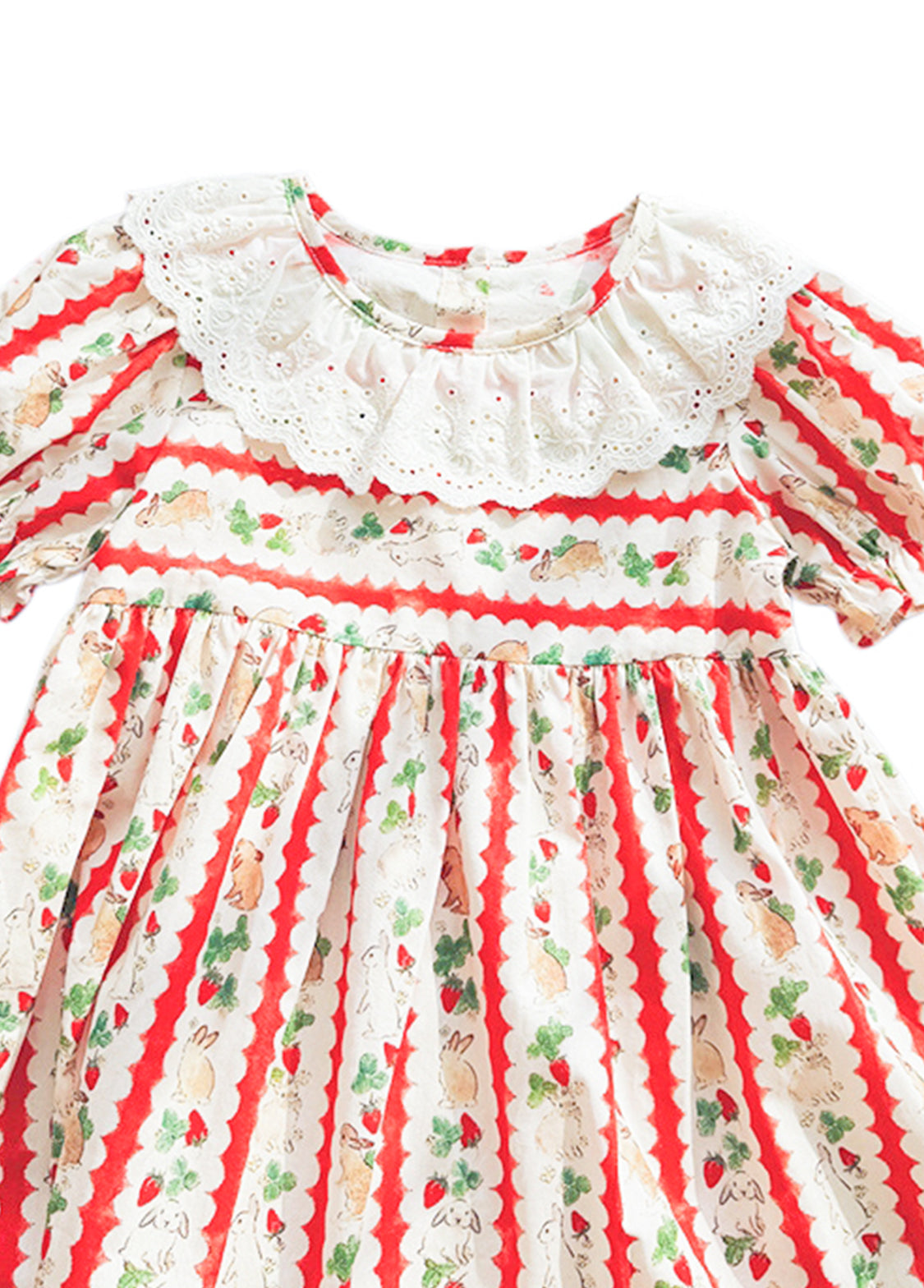 Girls Cotton Lace Rabbit & Carrot Print Dress