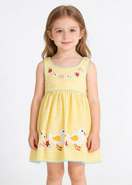 Baby Girl Duck Embroidered Cotton Dress