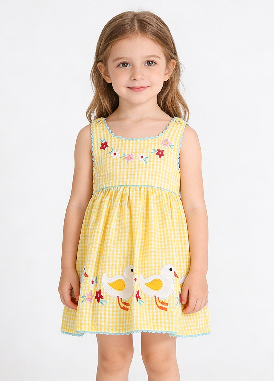 Baby Girl Duck Embroidered Cotton Dress
