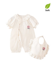 Baby Girl's Breathable Bamboo Fiber Short-Sleeve Romper (Two Styles Available; Includes Matching Bib)
