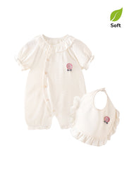 Baby Girl's Breathable Bamboo Fiber Short-Sleeve Romper (Two Styles Available; Includes Matching Bib)