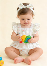 Baby Girl Soft Cotton Floral Romper with Headband