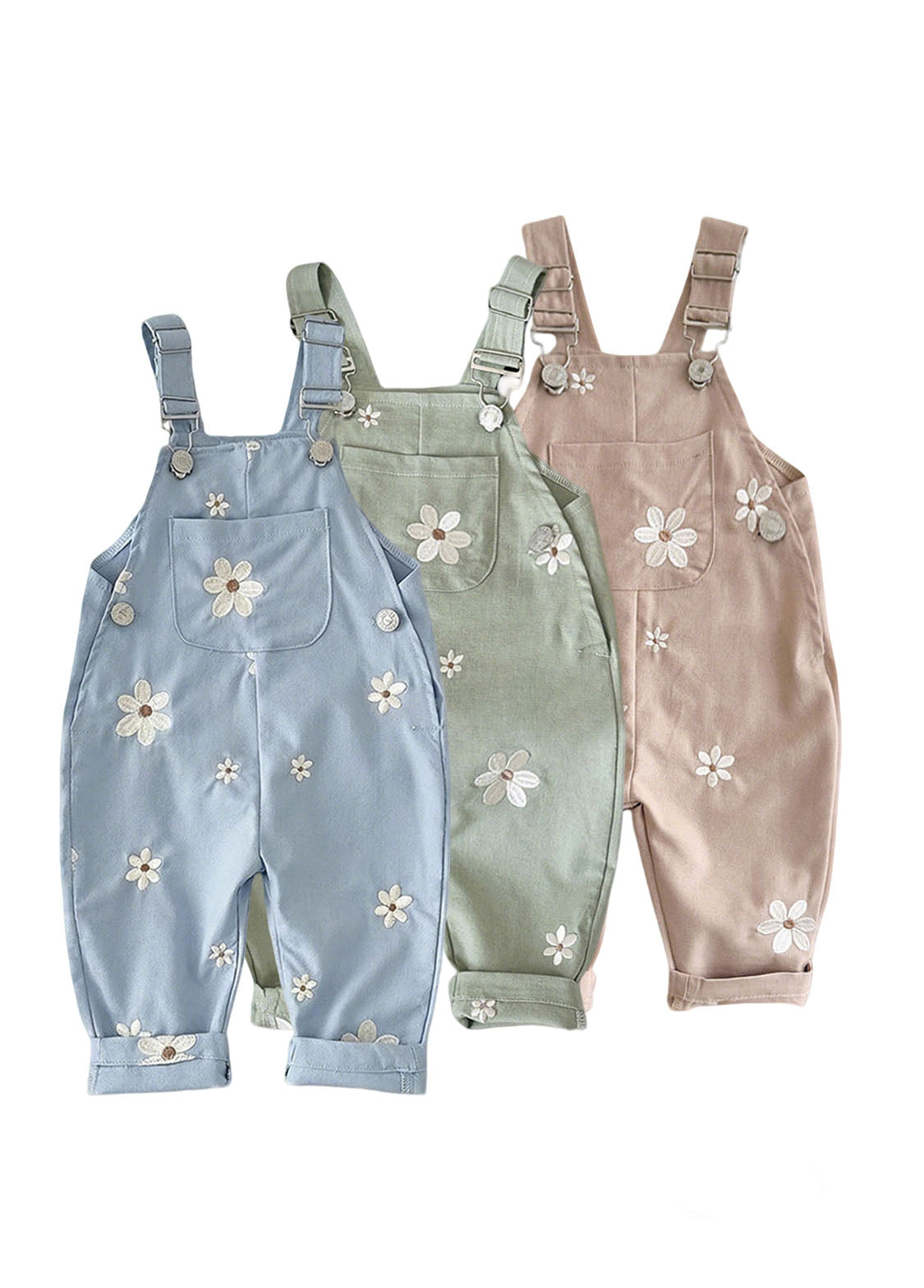 Baby Girl Casual Floral Embroidered Overalls