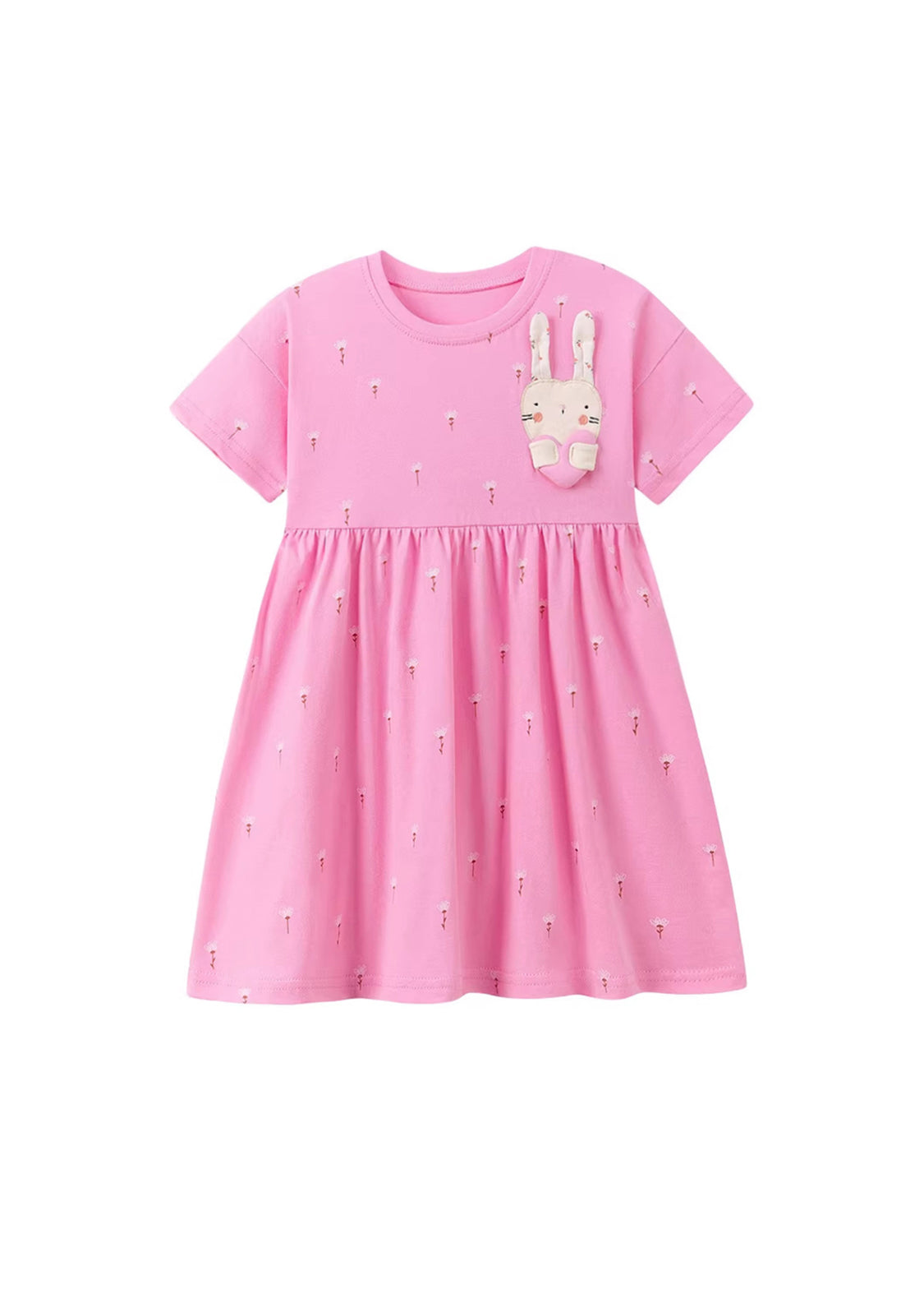 Girls Cute Floral Bunny Short-sleeved Dress