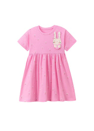 Girls Cute Floral Bunny Short-sleeved Dress