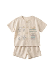 Boys' Summer Lightweight Pure Cotton Retro Outfit