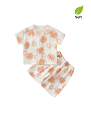Baby Girl's Bamboo Fiber Loungewear Set — Short-Sleeve Top & Shorts (2-Piece Set) with Sunflower Print