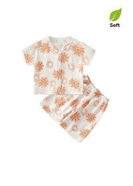 Baby Girl's Bamboo Fiber Loungewear Set — Short-Sleeve Top & Shorts (2-Piece Set) with Sunflower Print