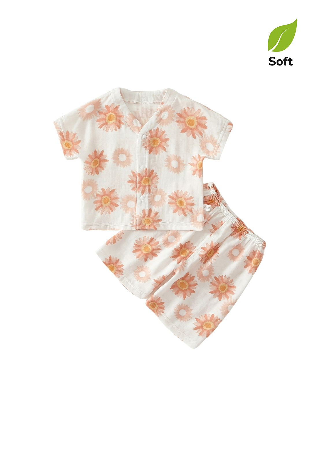 Baby Girl's Bamboo Fiber Loungewear Set — Short-Sleeve Top & Shorts (2-Piece Set) with Sunflower Print