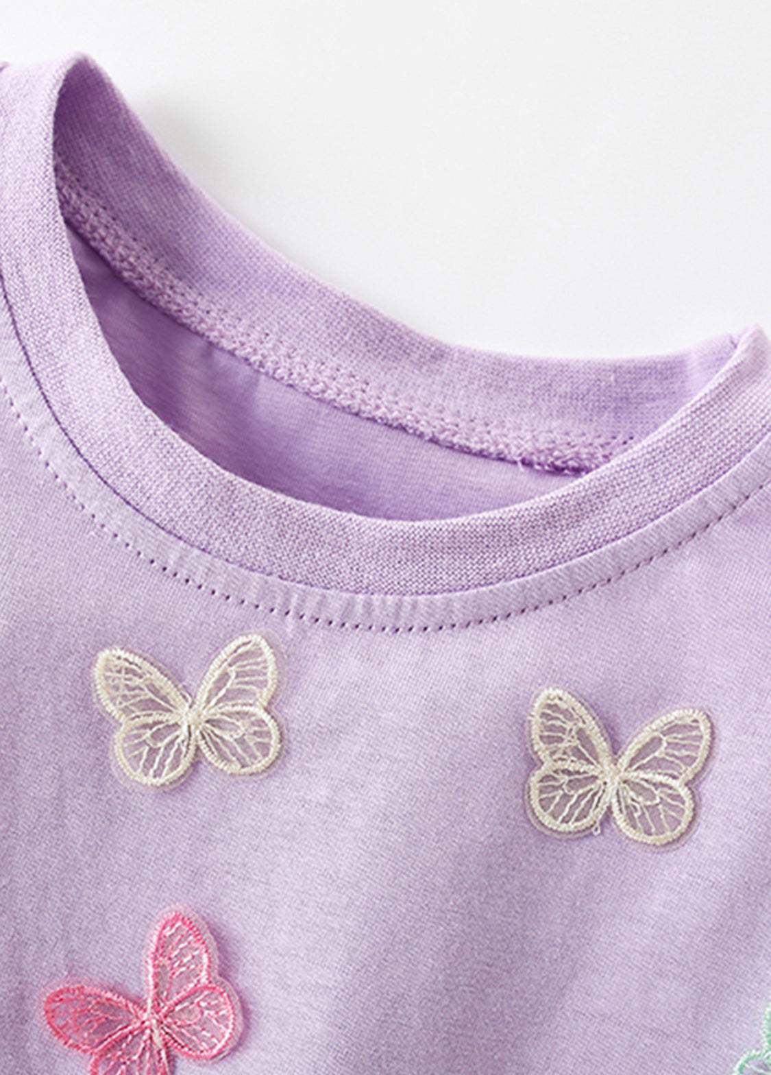Girls Cute 3D Butterfly Embroidered Short-sleeved T-shirt