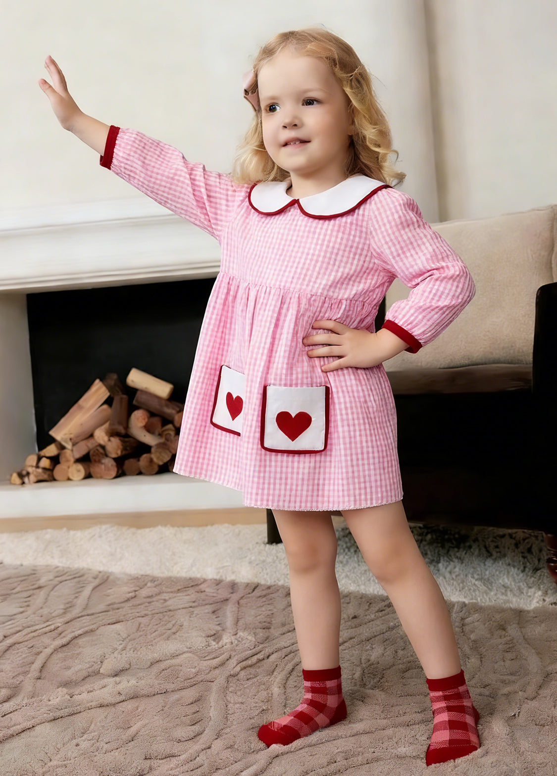 Girls Cute Plaid Dollar Collar Long-sleeved Dress