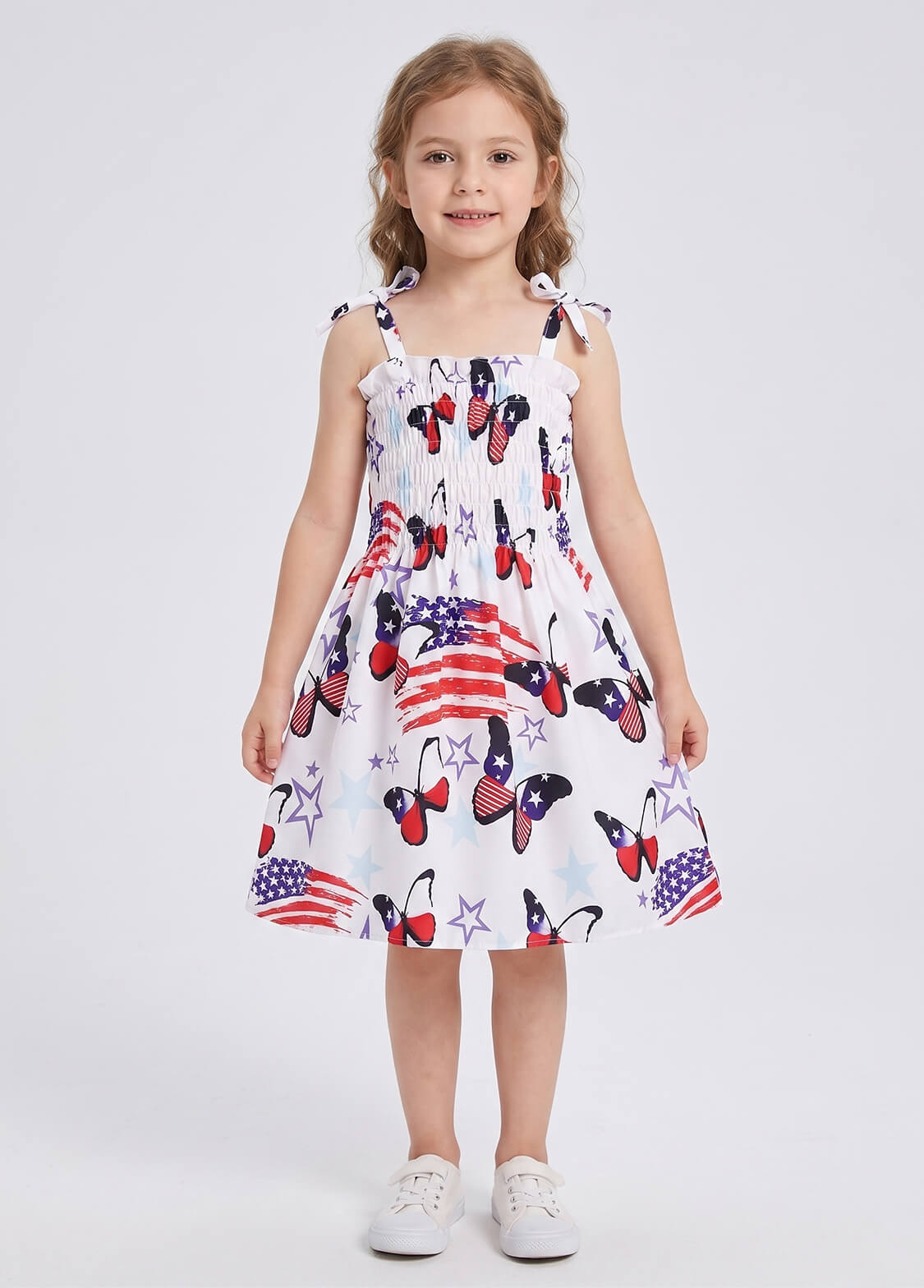 Girls July 4th Independence Day Patriotic Star and Stripe Print Cami Dress Kids Summer Strappy Holiday Sun Dress