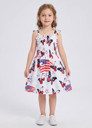 Girls July 4th Independence Day Patriotic Star and Stripe Print Cami Dress Kids Summer Strappy Holiday Sun Dress