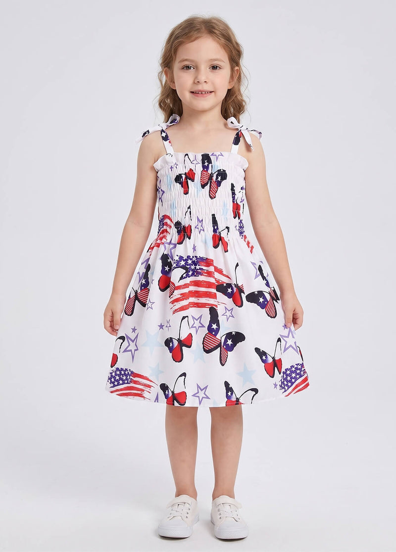 Girls July 4th Independence Day Patriotic Star and Stripe Print Cami Dress Kids Summer Strappy Holiday Sun Dress