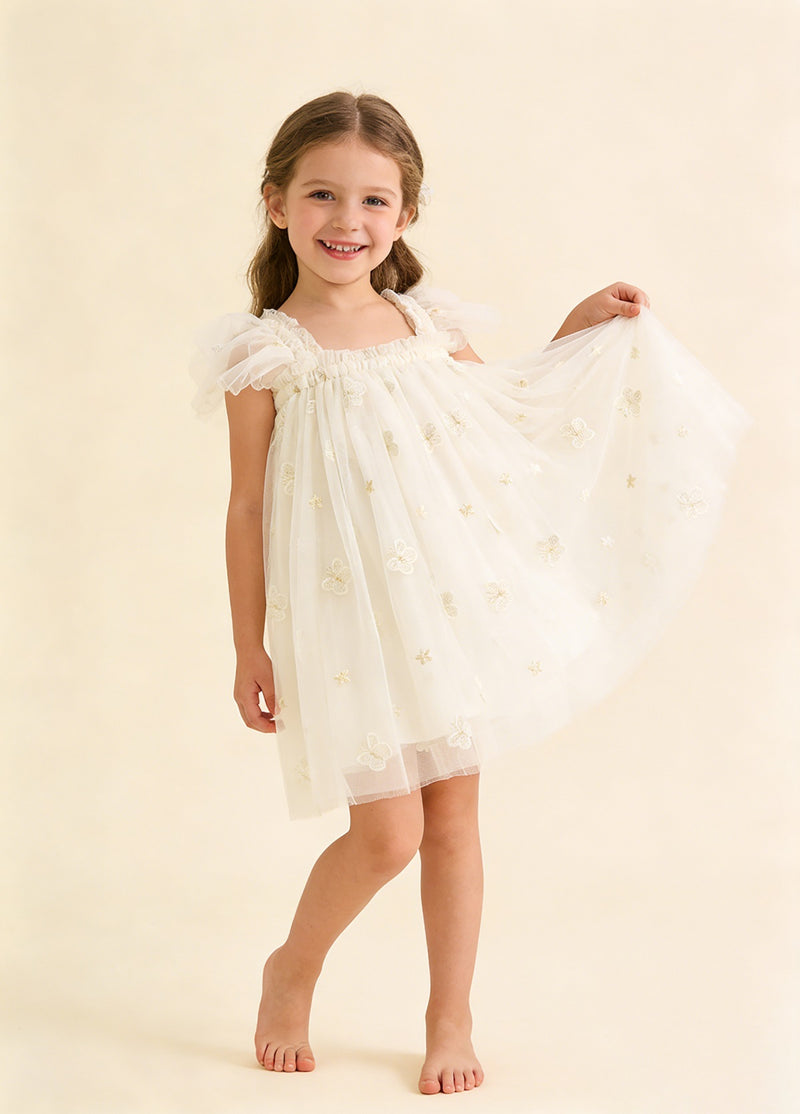 Girls' Butterfly-Embroidered Spaghetti-Strap Princess Dress