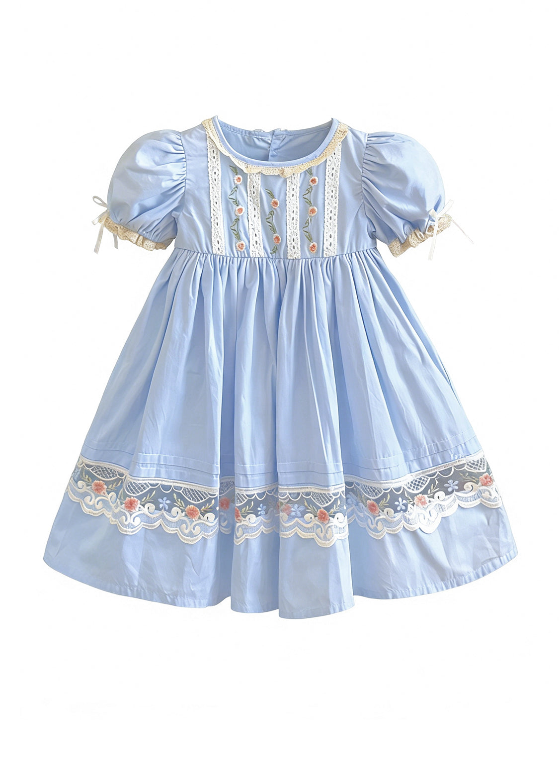 Girls Puff Sleeve Princess Cotton Dress