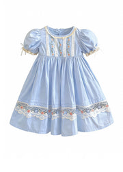 Girls Puff Sleeve Princess Cotton Dress