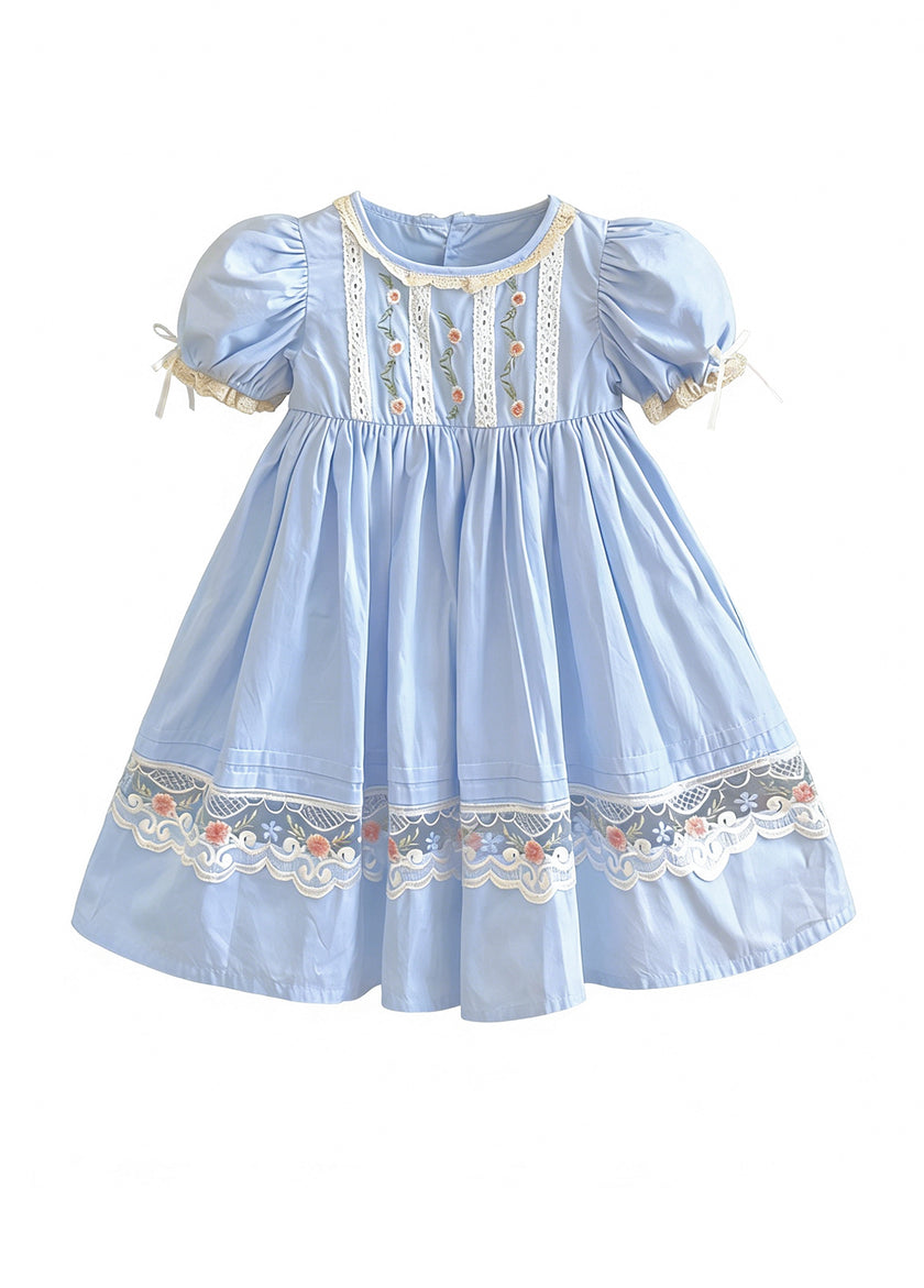 Girls Puff Sleeve Princess Cotton Dress